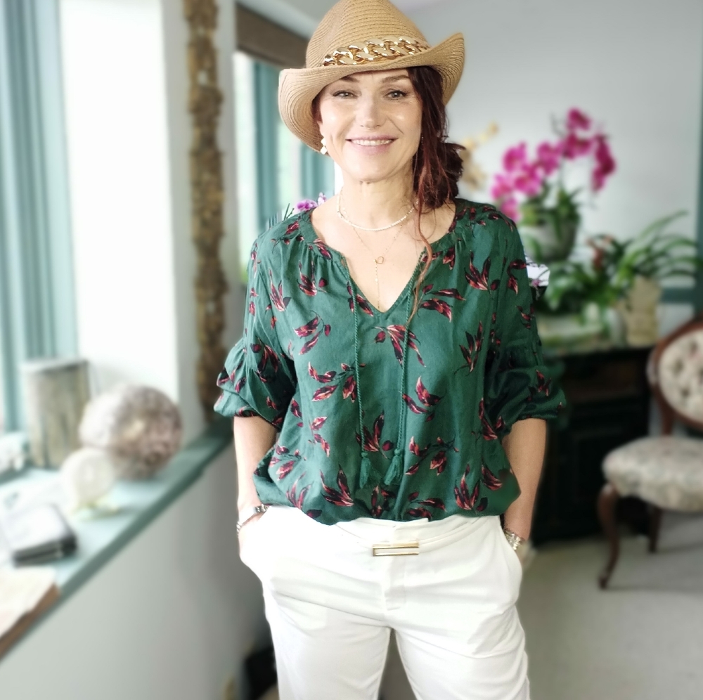 Green VISCOSE boho blouse